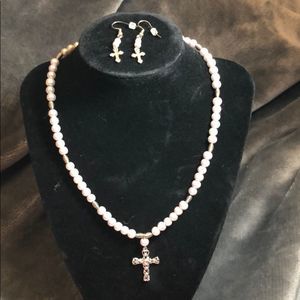 Vintage Lavender glass pearl necklace/earring set